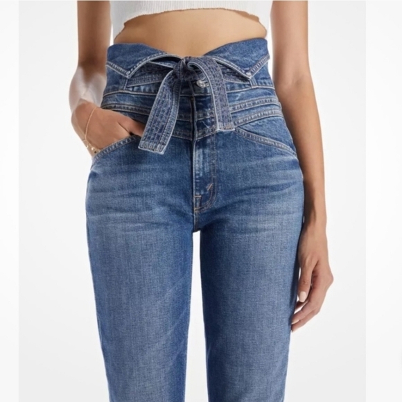 Mother Triple Stack Looker Wish on a Star Jeans Size 31 Blue High Waist Tie - Picture 4 of 16